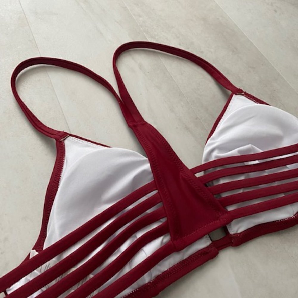 NWT CUPSHE Red Wine Strappy Cheeky 2pc Bikini Swimsuit Medium - Picture 10 of 13